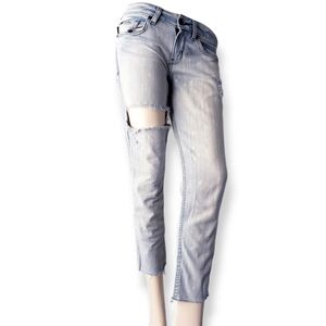 Kill City Light Blue Distressed Splattered Cutoff Jeans